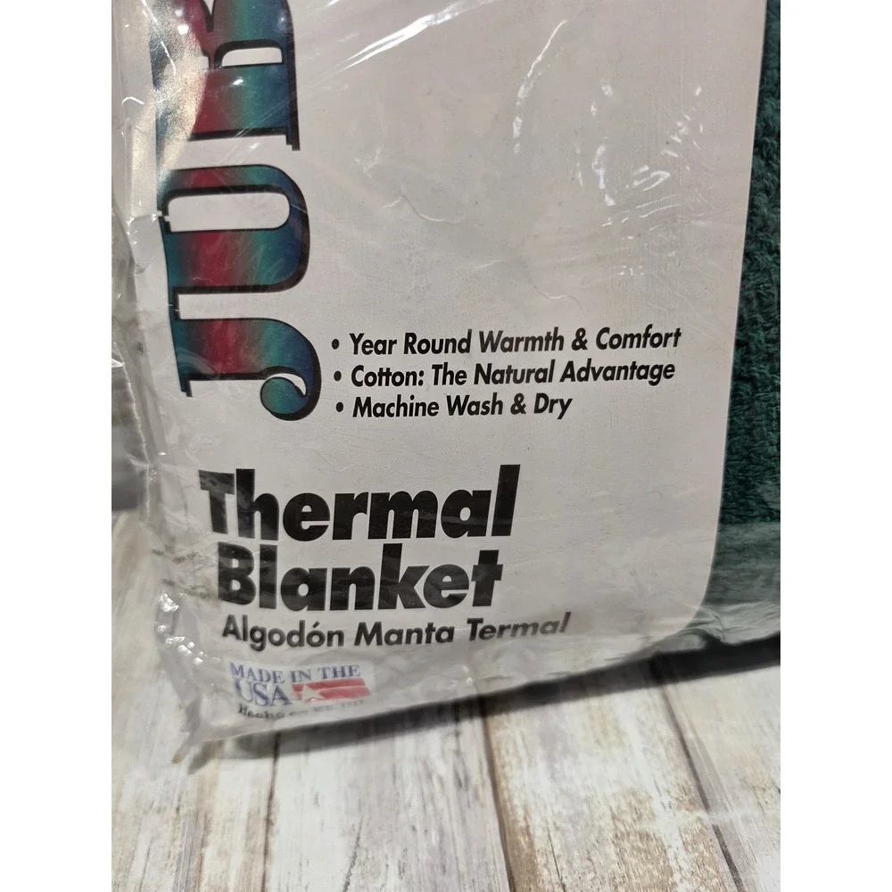 Jubilee Hunter Green Thermal Blanket 100% Cotton Twin Full 72x90 Made in USA NOS